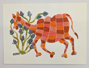 Colourful Bull Acrylic on Paper - Bhil Art