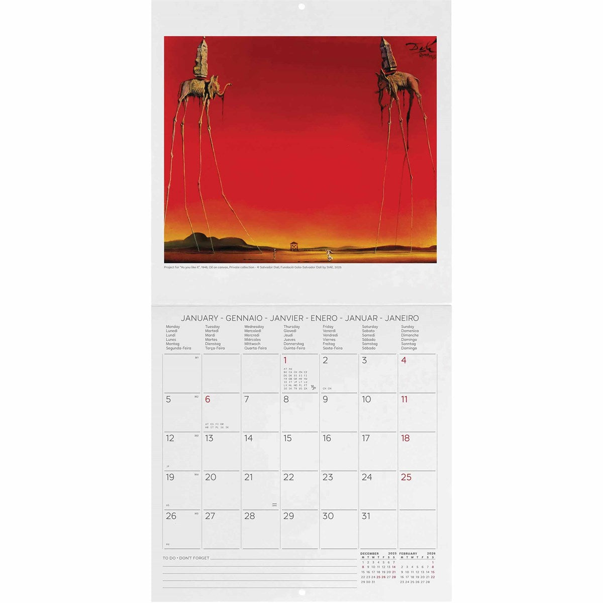 Salvador Dali Mini Calendar 2026