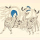 Deer with Tree Antlers Squirrels and Birds Ink on Paper - Gond Art