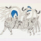 Deer with Tree Antlers Squirrels and Birds Ink on Paper - Gond Art