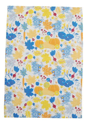 Fall Flowers Blue Kitchen Towel