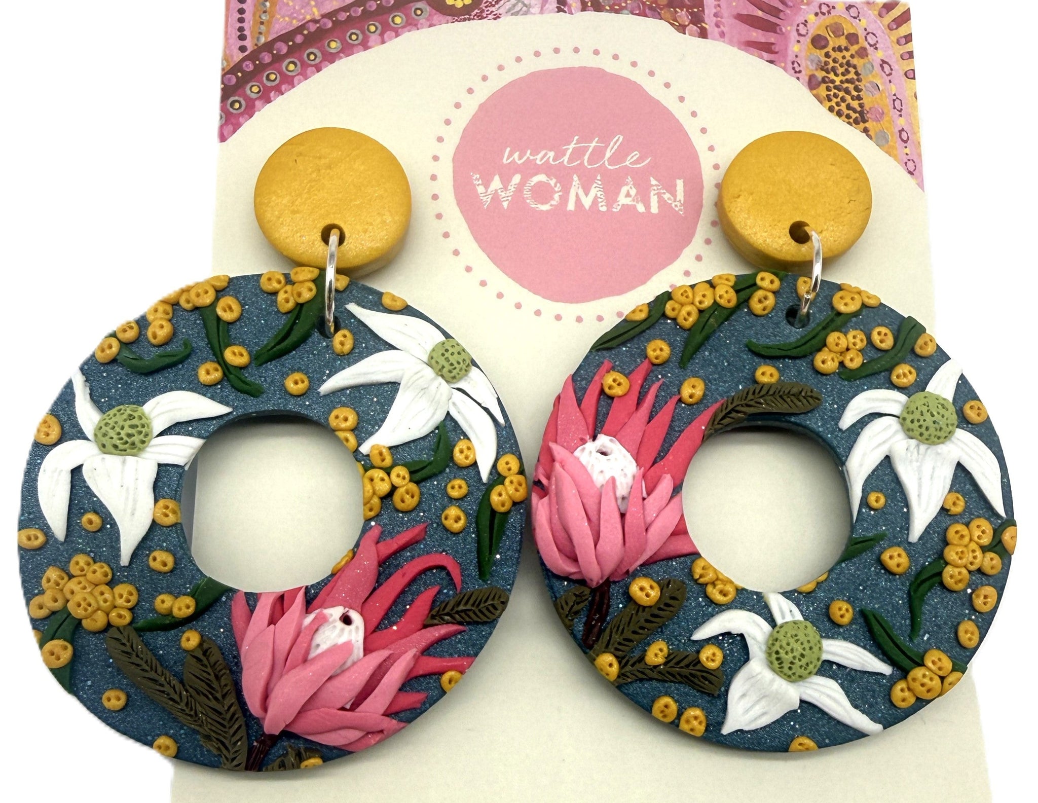 Protea and Flannel Flower Handmade Earrings