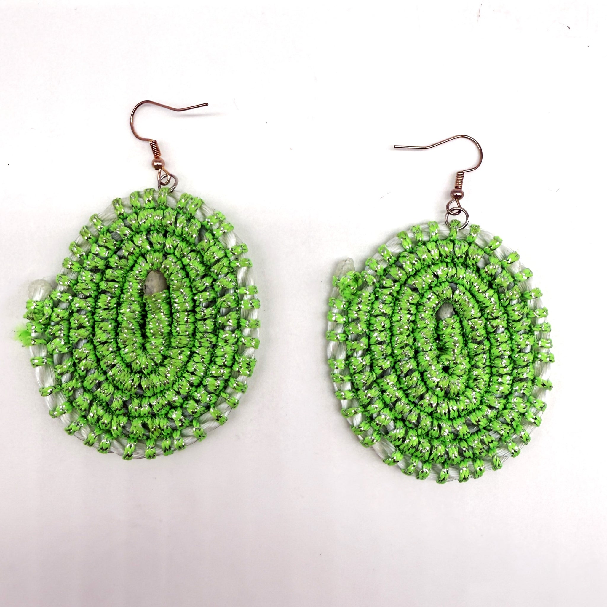 Woven Earrings Neon Green - Venetta Denham