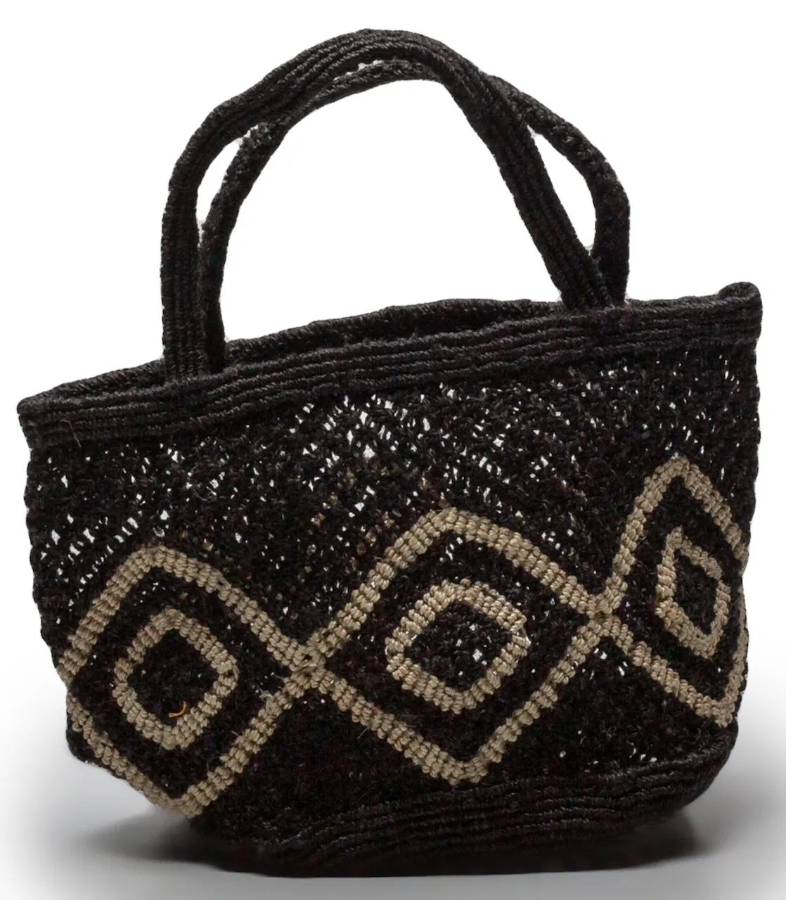 Round Jute Macrame Bag Diamond - Black Natural