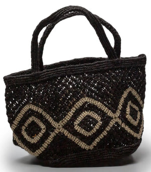 Round Jute Macrame Bag Diamond - Black Natural