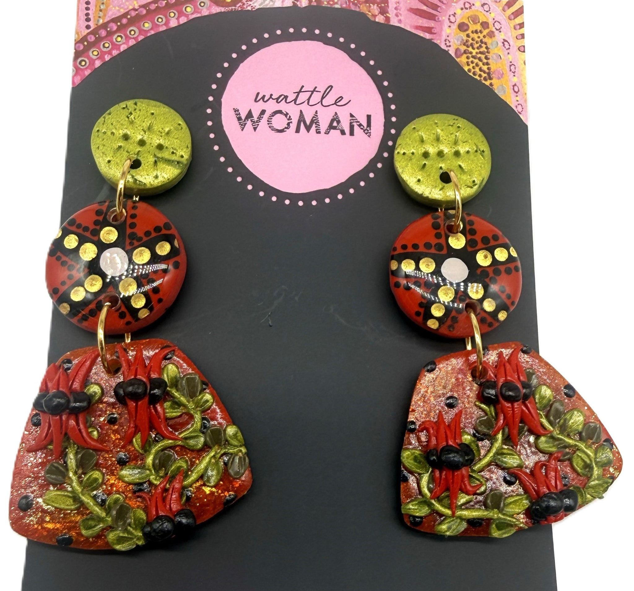 Sturt Desert Peas Double Drop  Earrings