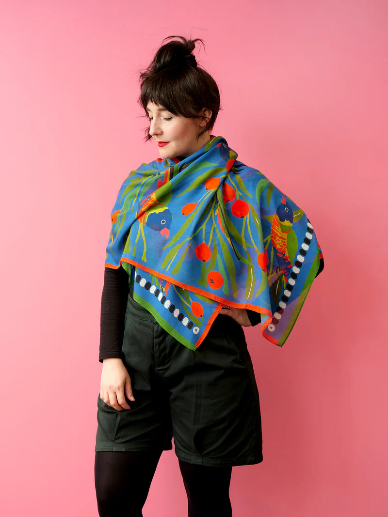 Lorikeet Blue Silk Scarf Rectangle