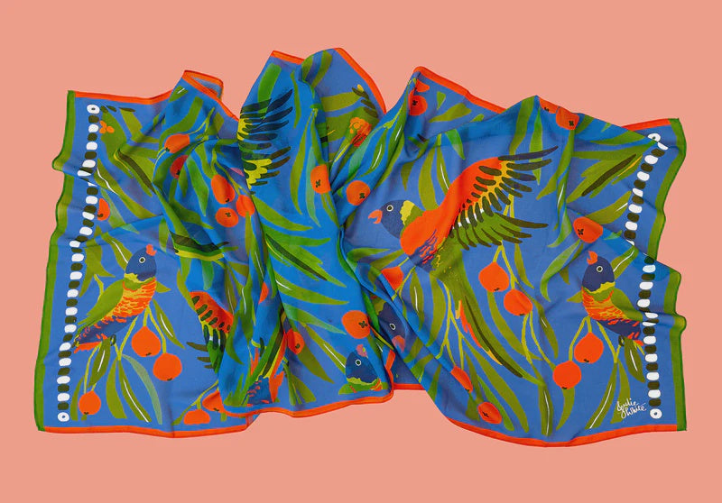 Lorikeet Blue Silk Scarf Rectangle
