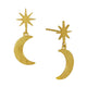 Moon and Star Drop Stud Earrings