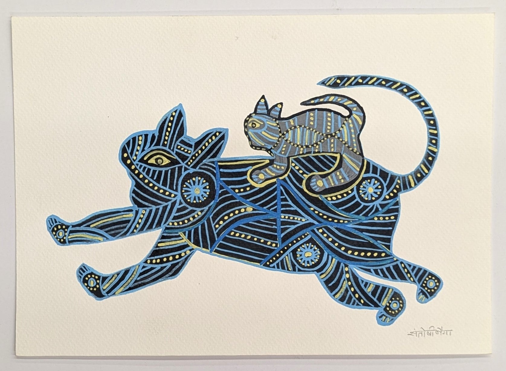 Mother and Baby Monkey Acrylic on Paper - Baiga Art