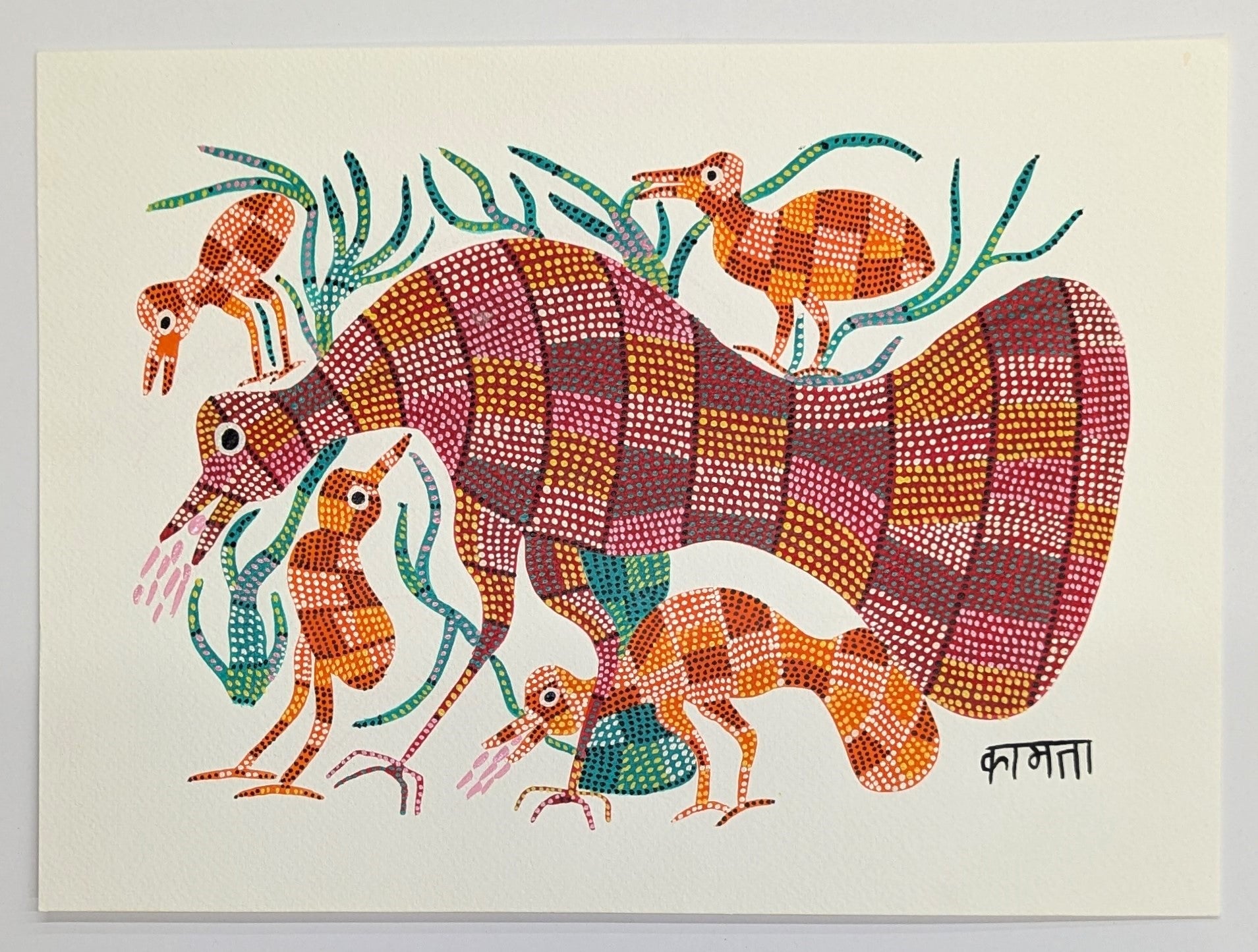 Mother Bird with her Brood Acrylic on Paper - Bhil Art