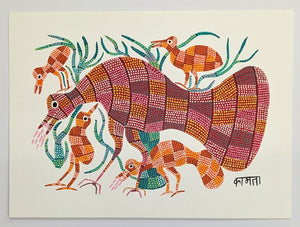 Mother Bird with her Brood Acrylic on Paper - Bhil Art