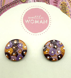Hand Painted Purple and Brown Stud Earrings