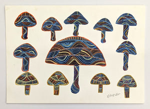 Mushrooms Pattern Acrylic on Paper - Baiga Art