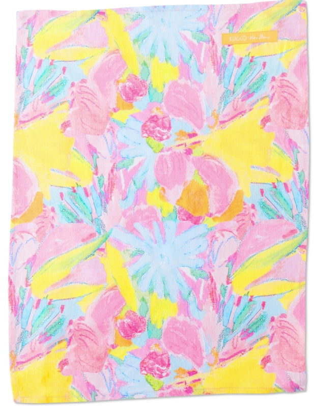 Pastel Blooms Linen Tea Towel