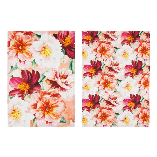 Bold Blooms Peach Peony 2pk Kitchen Towel