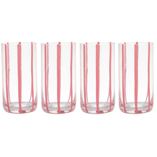 Stripe Pink 4pk Highball Glasses
