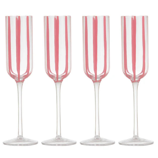 Stripe Pink 4pk Champagne Glasses