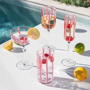 Stripe Pink 4pk Champagne Glasses