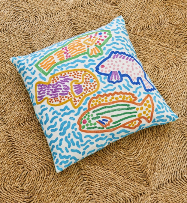 Rainbow Fish Embroidered Cushion