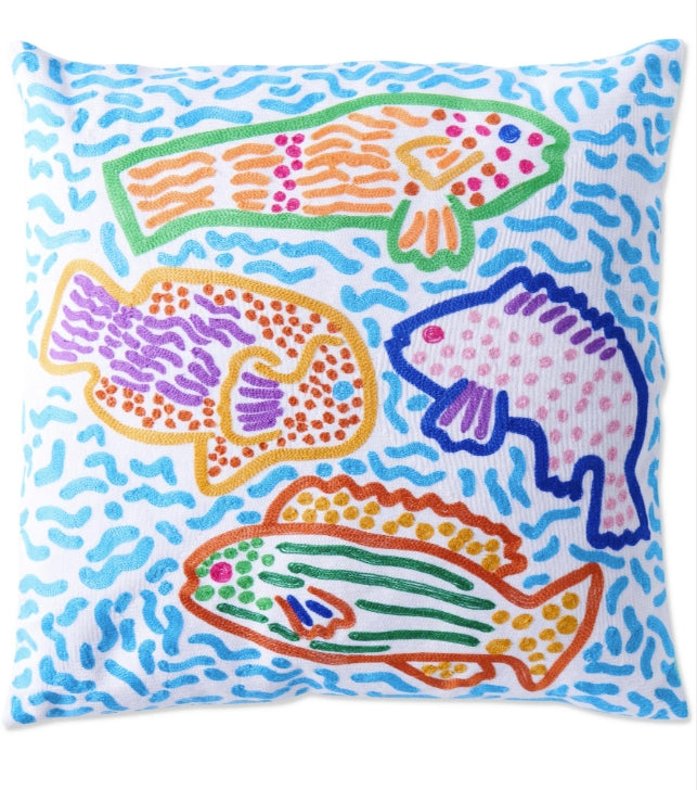 Rainbow Fish Embroidered Cushion