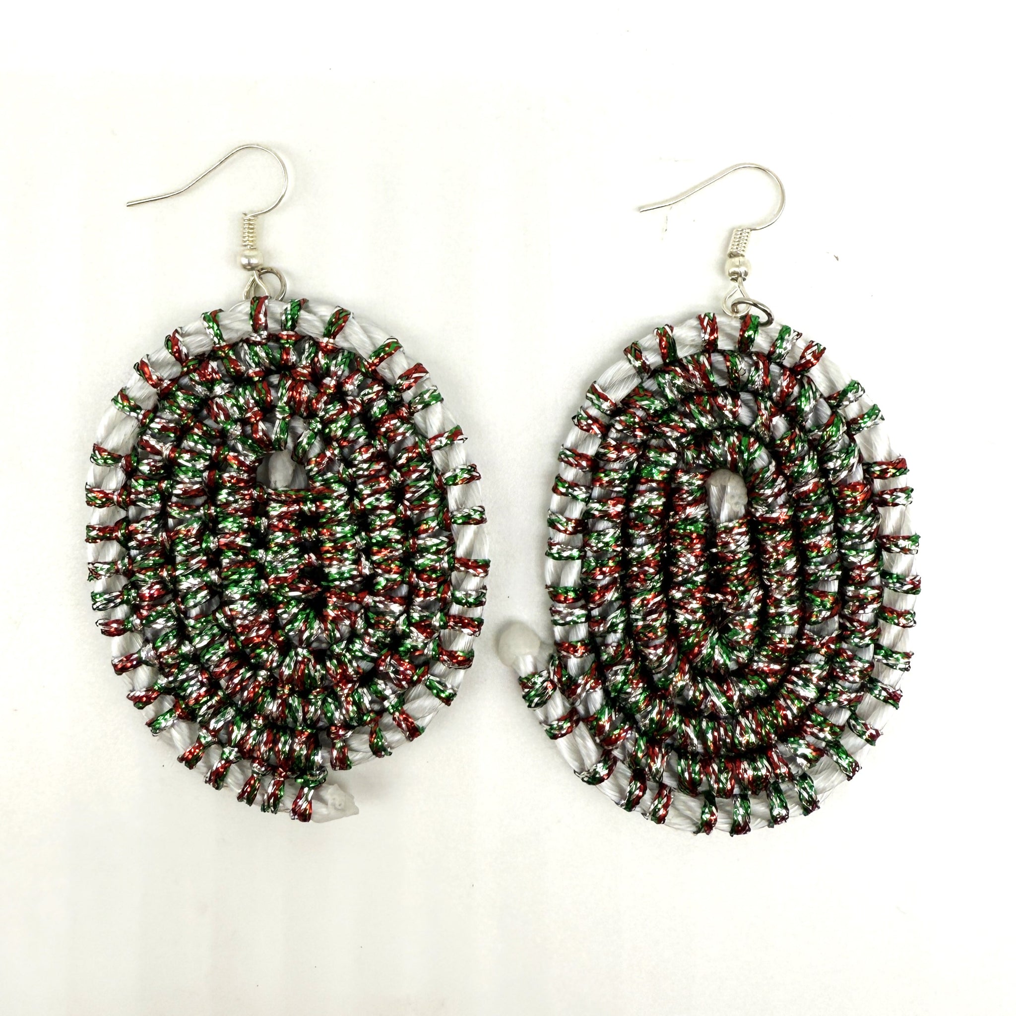 Woven Earrings Red, Green and Silver - Venetta Denham