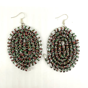 Woven Earrings Red, Green and Silver - Venetta Denham