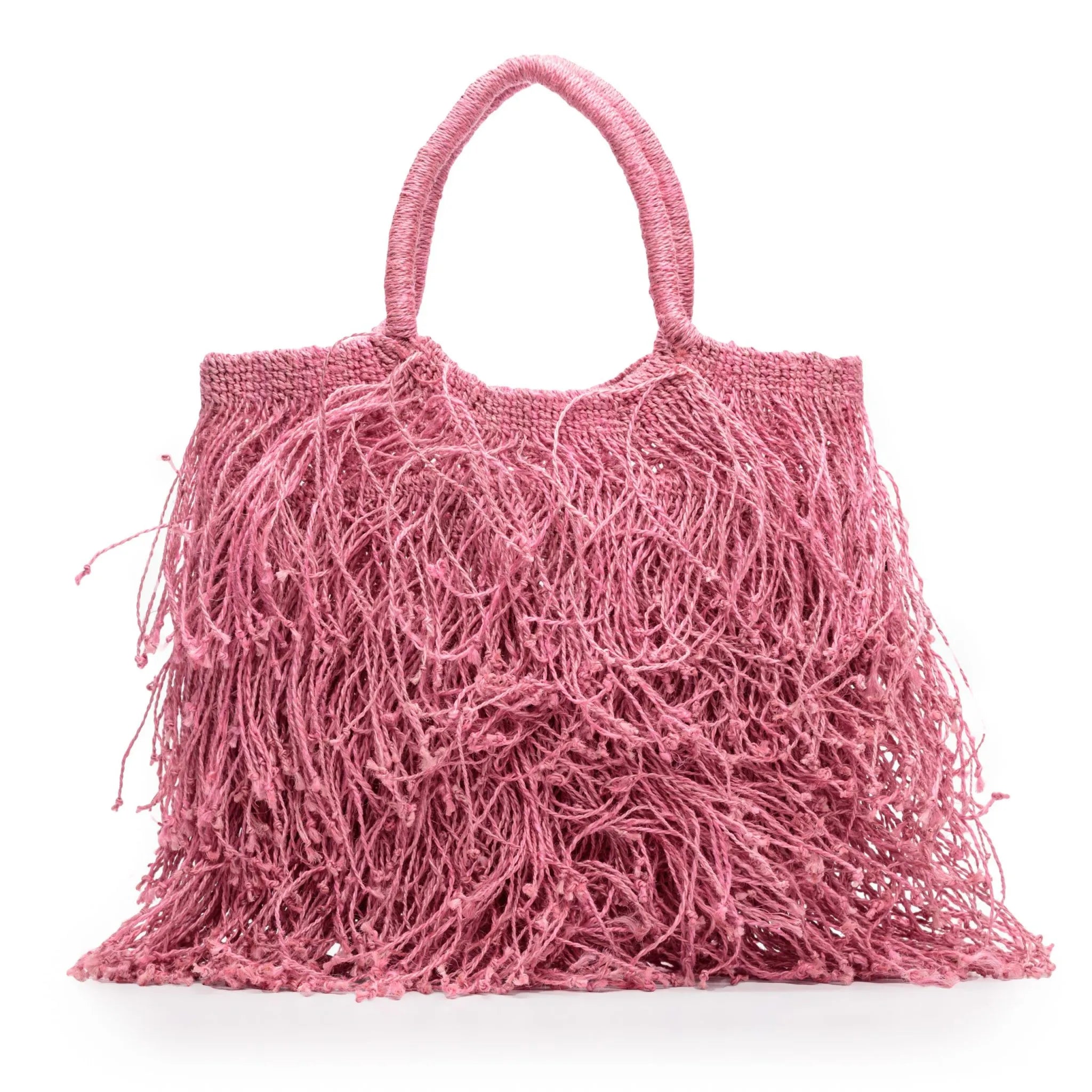 Jute Macram Fringe Bag Rose QAGOMA Store jute-macram-fringe-bag-rose-qagoma-store