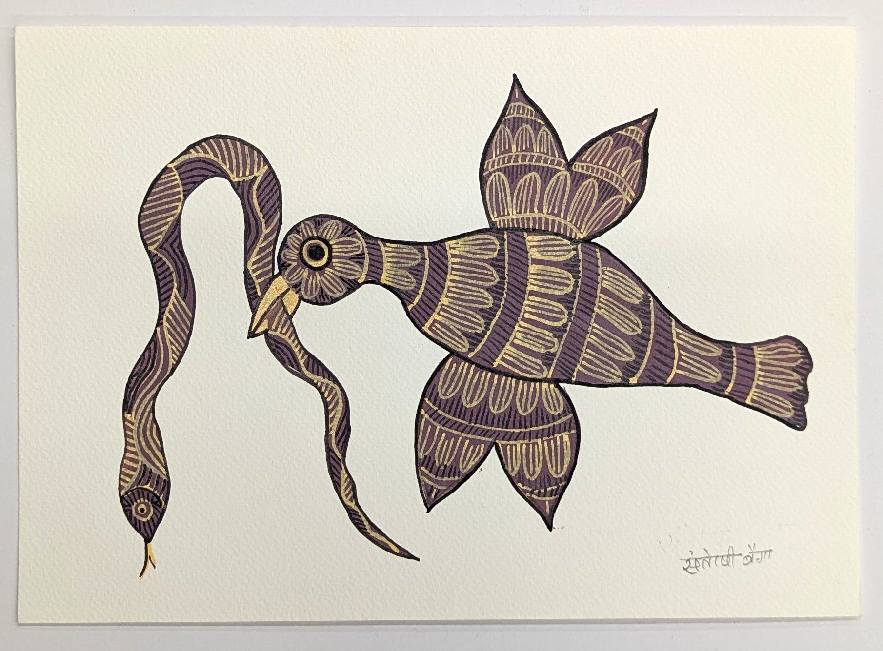 Snake and Bird Acrylic on Paper - Baiga Art