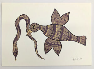 Snake and Bird Acrylic on Paper - Baiga Art