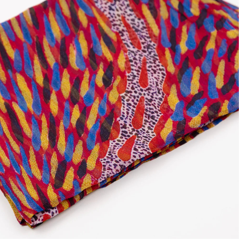 Storms In The Pilbara Silk Chiffon Scarf - Kaye White
