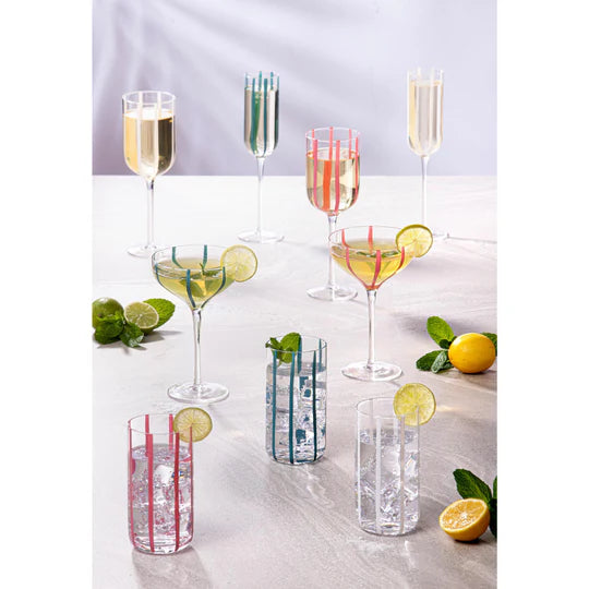 Stripe Teal 4pk Champagne Glasses