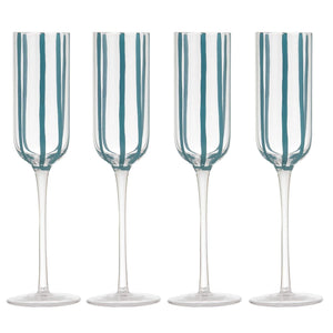 Stripe Teal 4pk Champagne Glasses