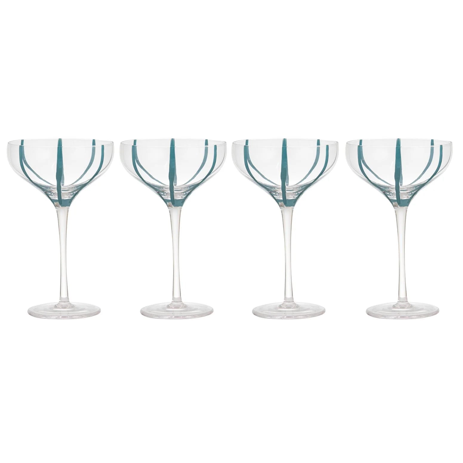 Stripe Teal 4pk Coupe Glasses