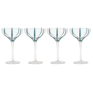 Stripe Teal 4pk Coupe Glasses