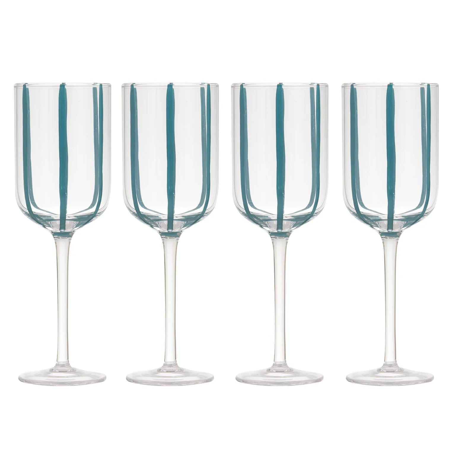 Stripe Teal 4pk Wine Glasses