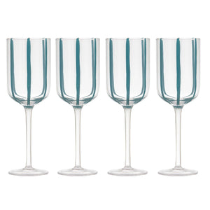 Stripe Teal 4pk Wine Glasses