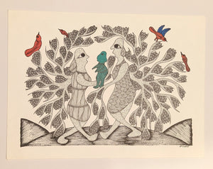 Tree Spirits Family Ink on Paper - Gond Art