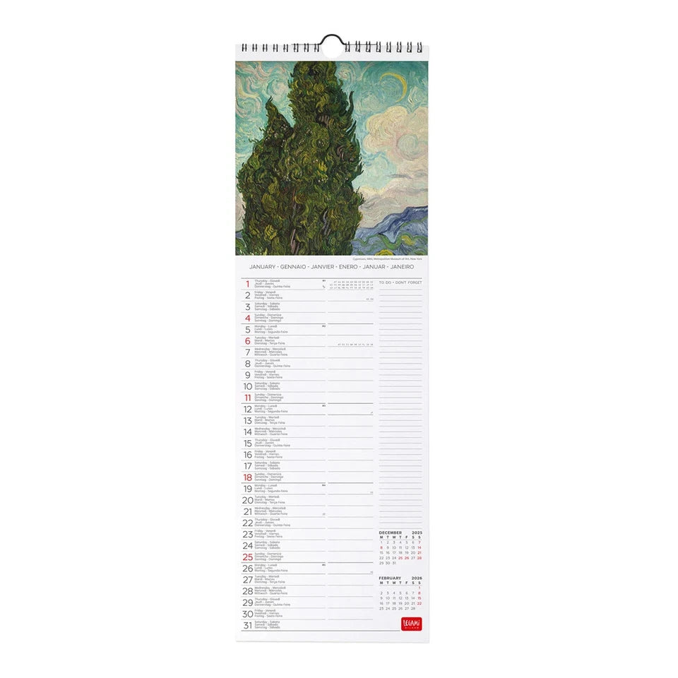 Vincent Van Gogh Long Calendar 2026