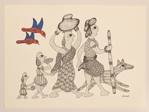Village Family Ink on Paper - Gond Art