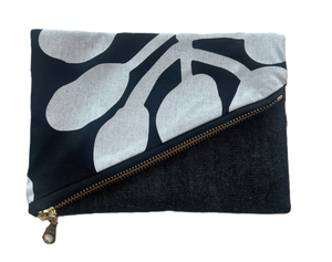 Watiya Tjuta Cotton Fold Over Clutch - Black and White