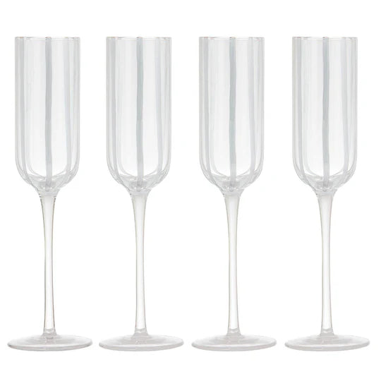 Stripe White 4pk Champagne Glasses