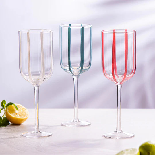 Stripe Teal 4pk Wine Glasses