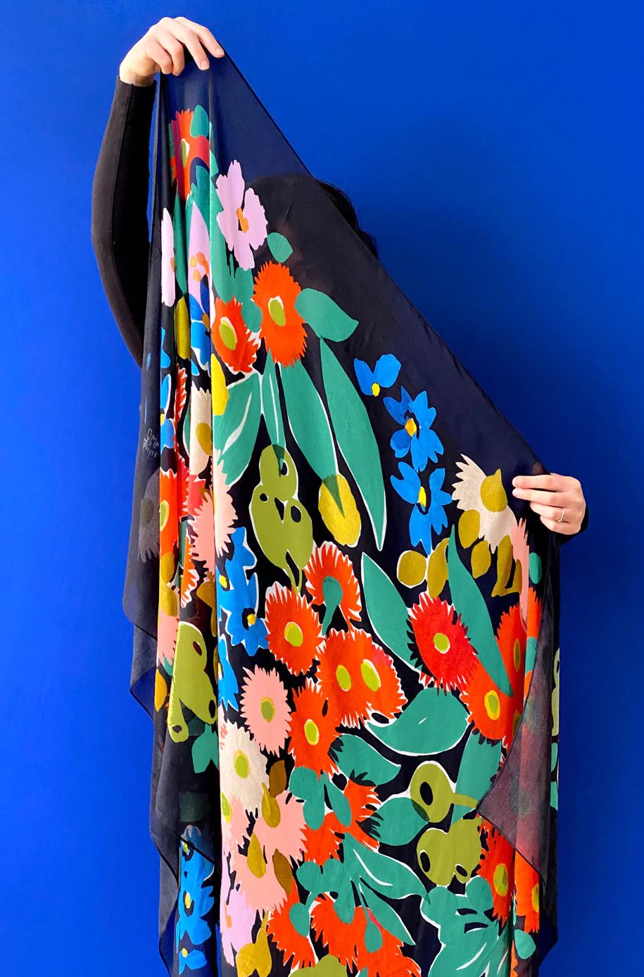 Bush Bloom Blue Silk Scarf Rectangle