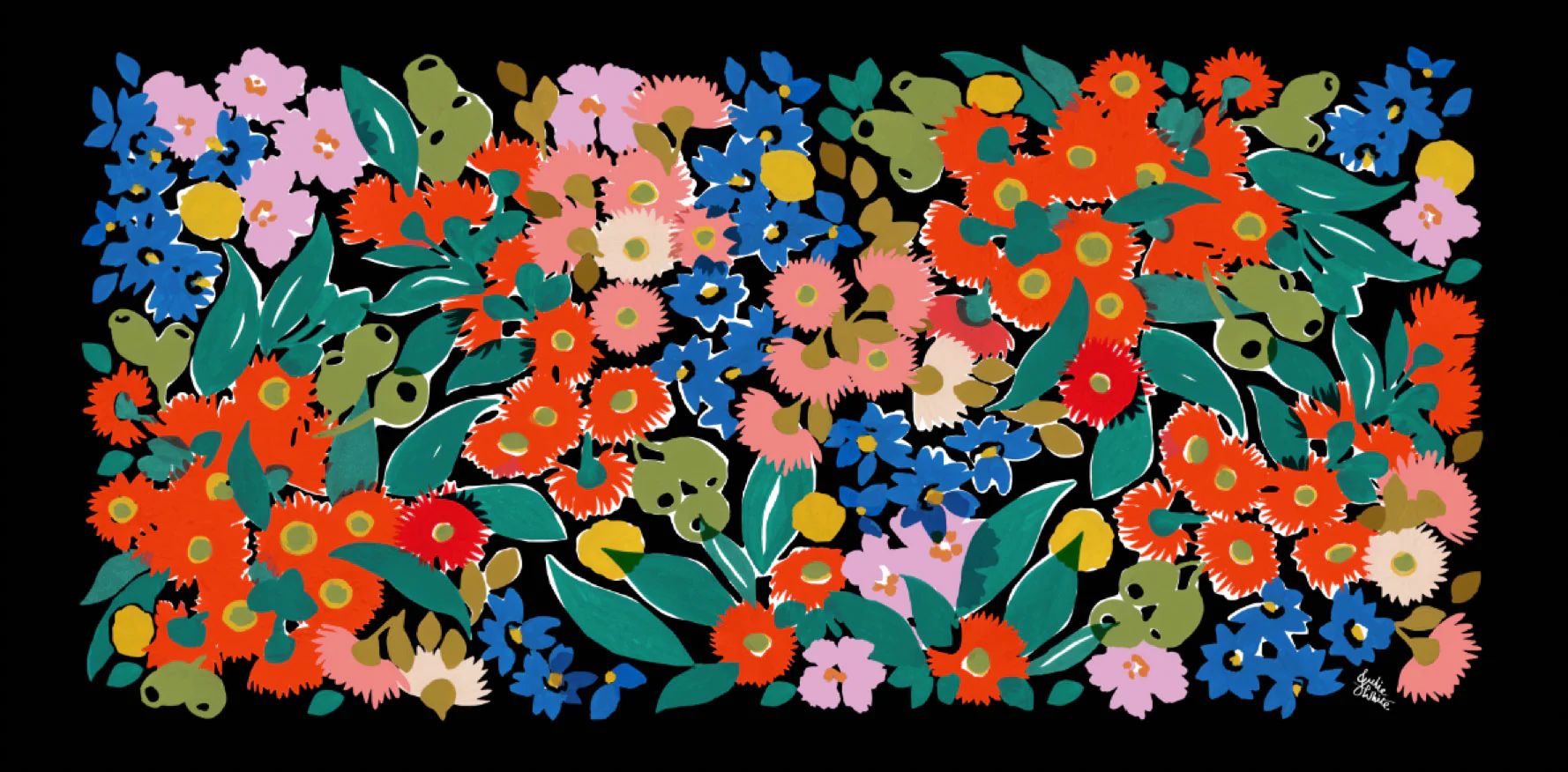 Bush Bloom Blue Silk Scarf Rectangle