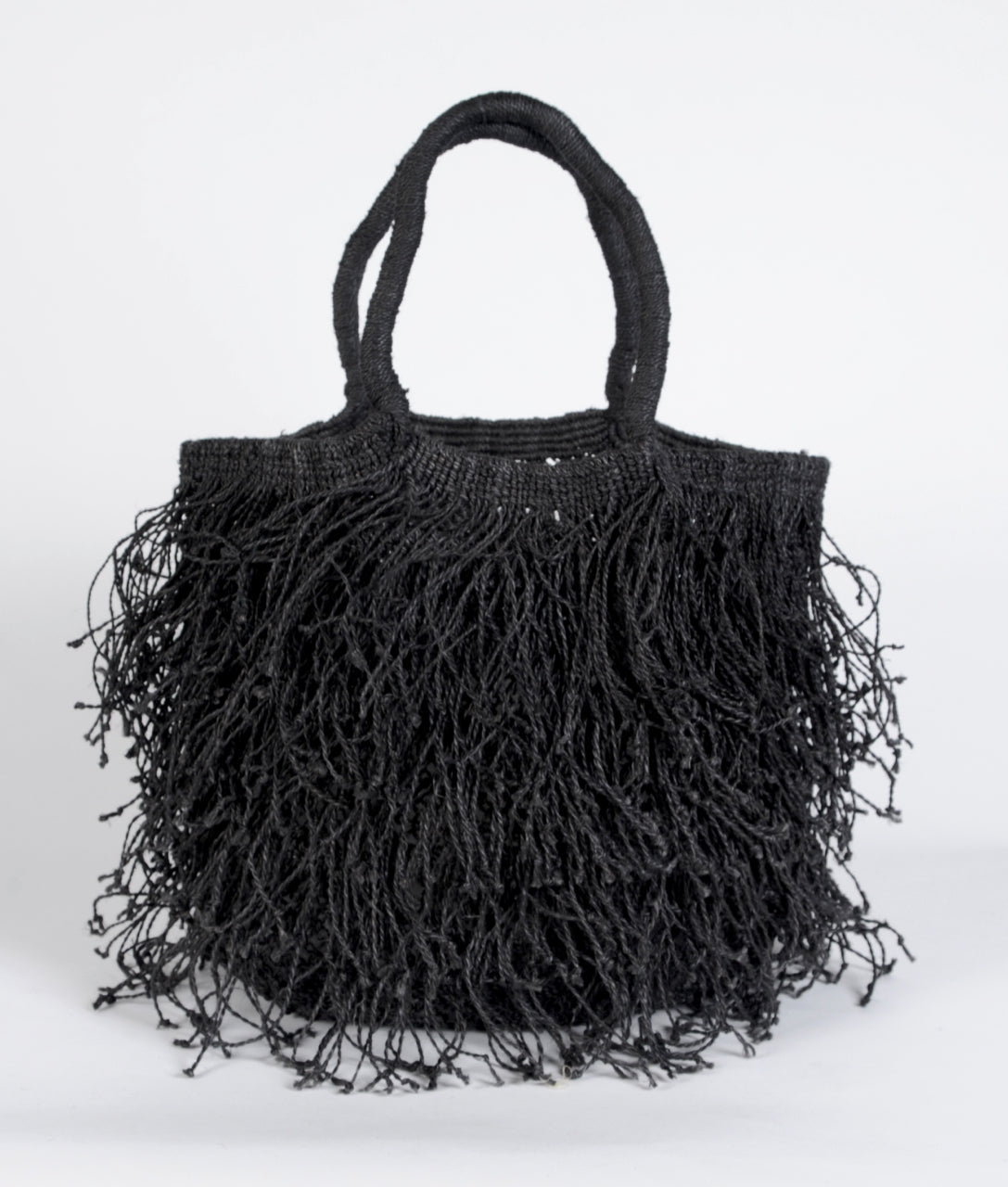 Jute Macramé Fringe Bag Black