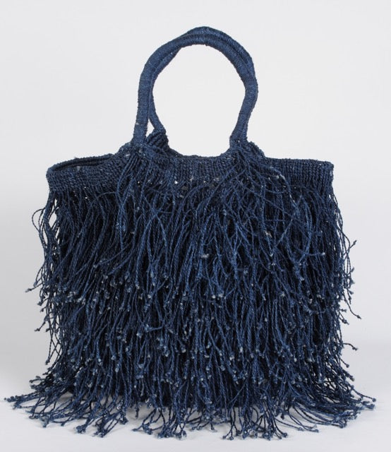 Jute Macramé Long Fringe Bag Indigo