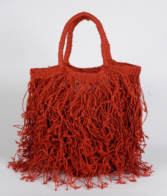 Jute Macramé Red Fringe Bag Orange