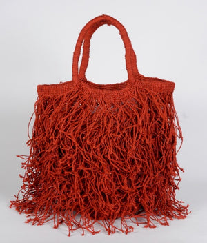 Jute Macramé Red Fringe Bag Orange