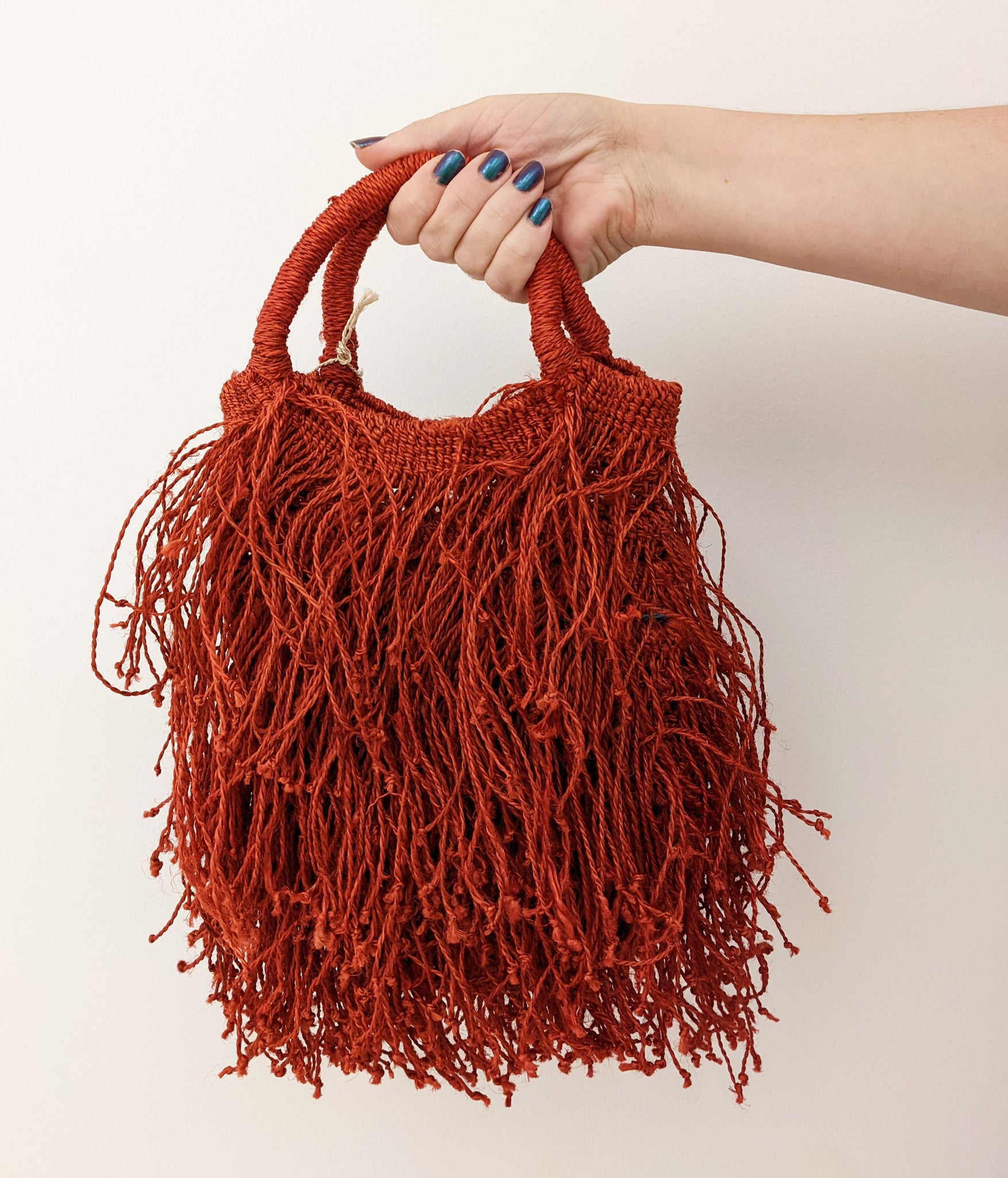 Jute Macramé Fringe Bag Red